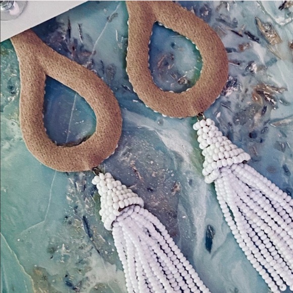 NWT Anthropologie Deepa Beaded White Hoop Chandeliers - Picture 15 of 15